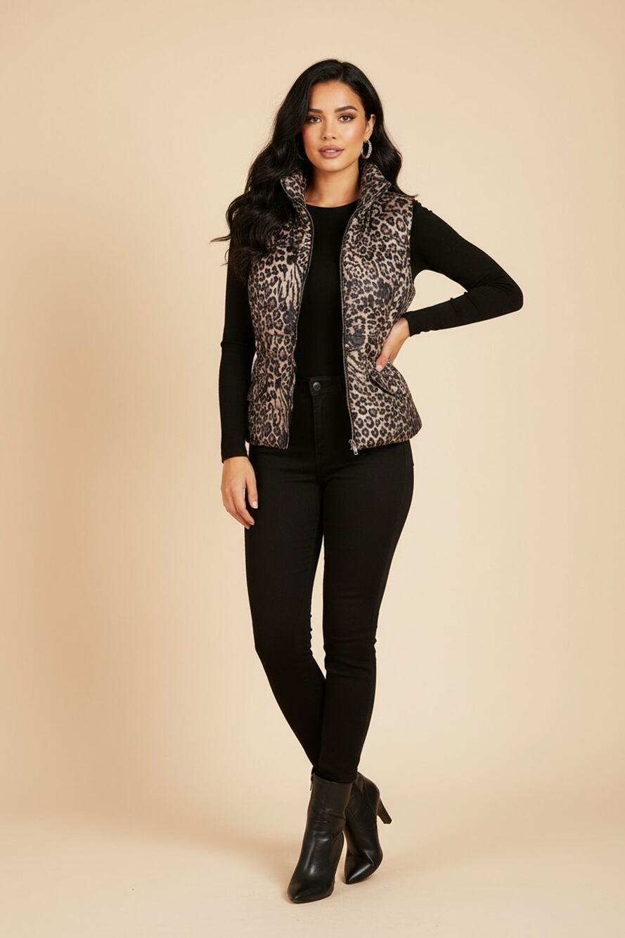 Women's Sexy Feminine Boho Jaclyn Smith Leopard Print Winter Vest Size L/G